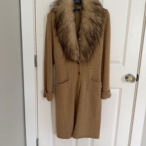 Faux fur trim sweater coat